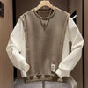 Mens Layered Look Sweatshirt Contrast Patchwork Oversized Korean