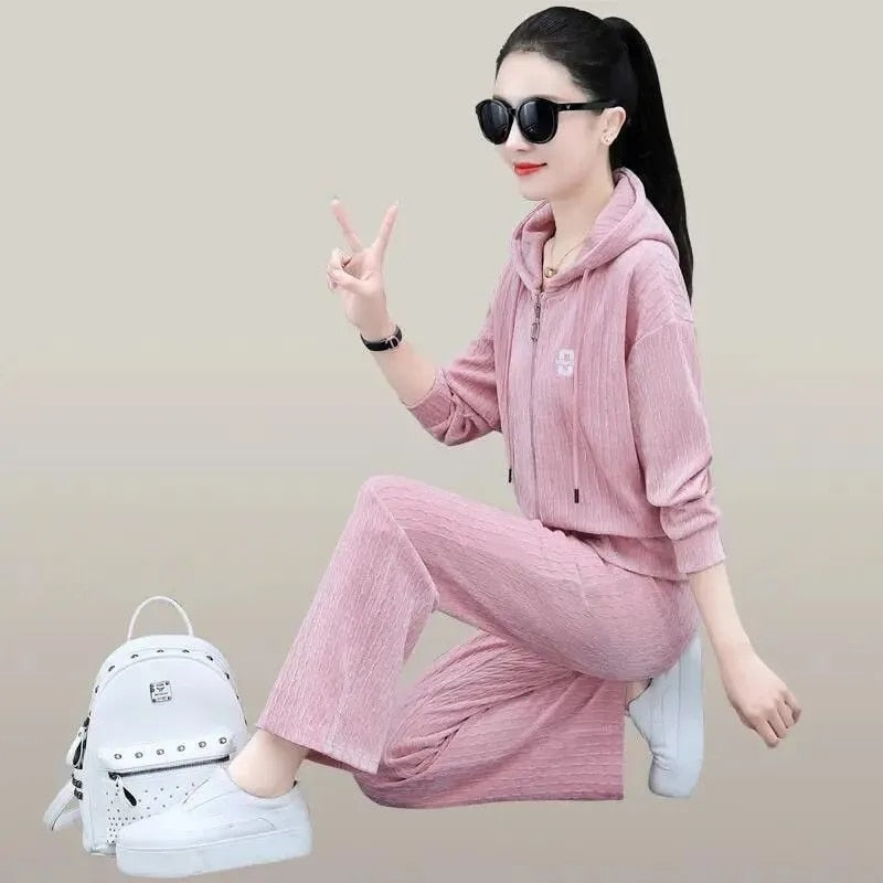 Women Hoodies And Wide Leg Pants Suit Jogging