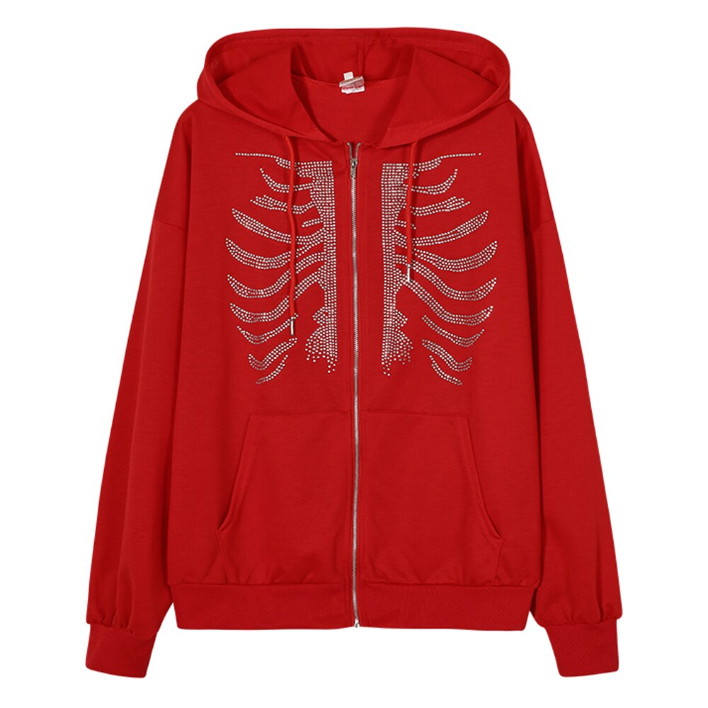 Jacken Damen Y2K Zip Up Skeleton Hoodie Streetwear