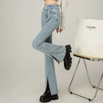 Retro Jeans for Women High Waisted and Slim Split Wide Leg Pants