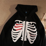 Jackets Women Y2K Zip Up Skeleton Hoodie Streetwear