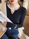 V Neck Sweater Women Knit Pullover Fall Winter Solid Color Top