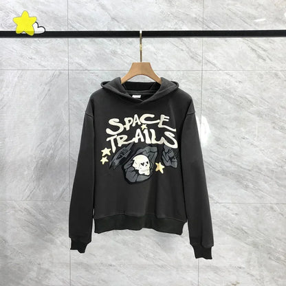 Men's Casual Foam Letters Graphic Hoodie High Quality Cotton Black Pullover