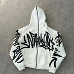 Harajuku Retro Letter Graffiti Zipper Hoodie Men Y2k Gothic Hip Hop