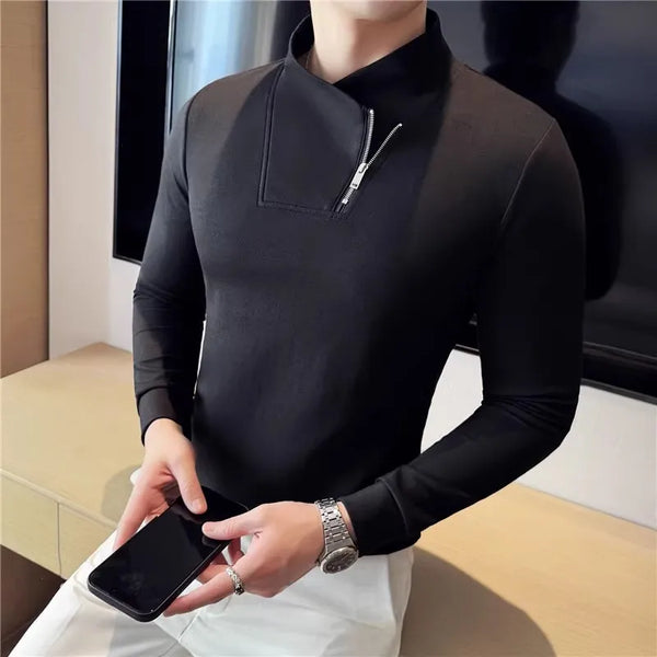 Men Muscle Fit Quarter Zip T Shirt Mock Neck Solid Stretch Top