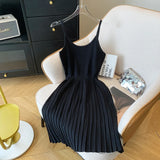 Sleeveless Knit Dress Women Camisole Dresses Summer Autumn Female Striped