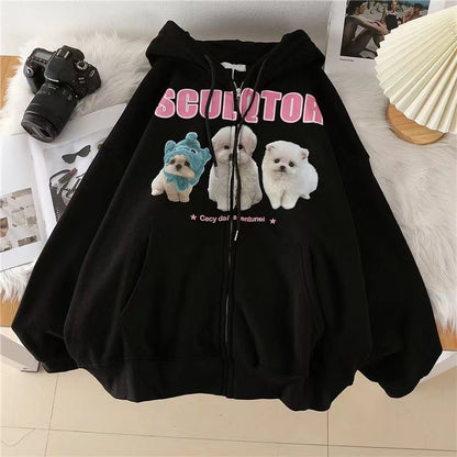 Hoodies Women Kpop Oversized Sweatshirts Cute Cartoon Casual Tops Coat