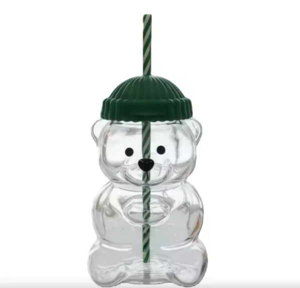 Cute Bear Glass Cup With Straw Large Aesthetic Iced Coffee Tumbler