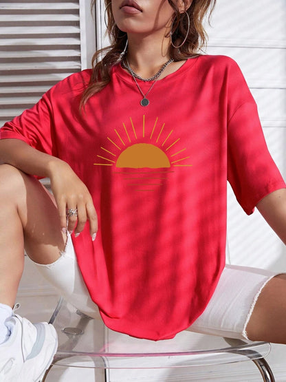 Creative Sun Printing T-shirt Women Hip Hop Summer Short Sleeve