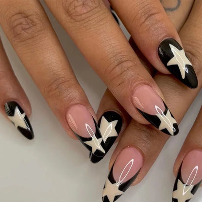 Cute Black Star with headphone 3D Press on Nails