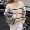 Womens Striped Knit Sweater O Neck Long Sleeve Pullover Top