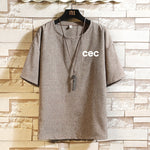 Fashion O Neck Casual T-shirt Hip Hop Grey Men Linen Cotton For To Tees OverSize