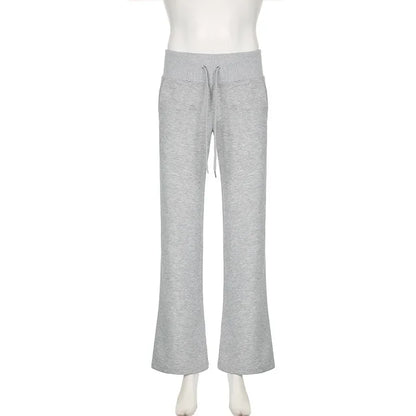 Y2K Grey Straight Sweatpants with Pockets Korean Style