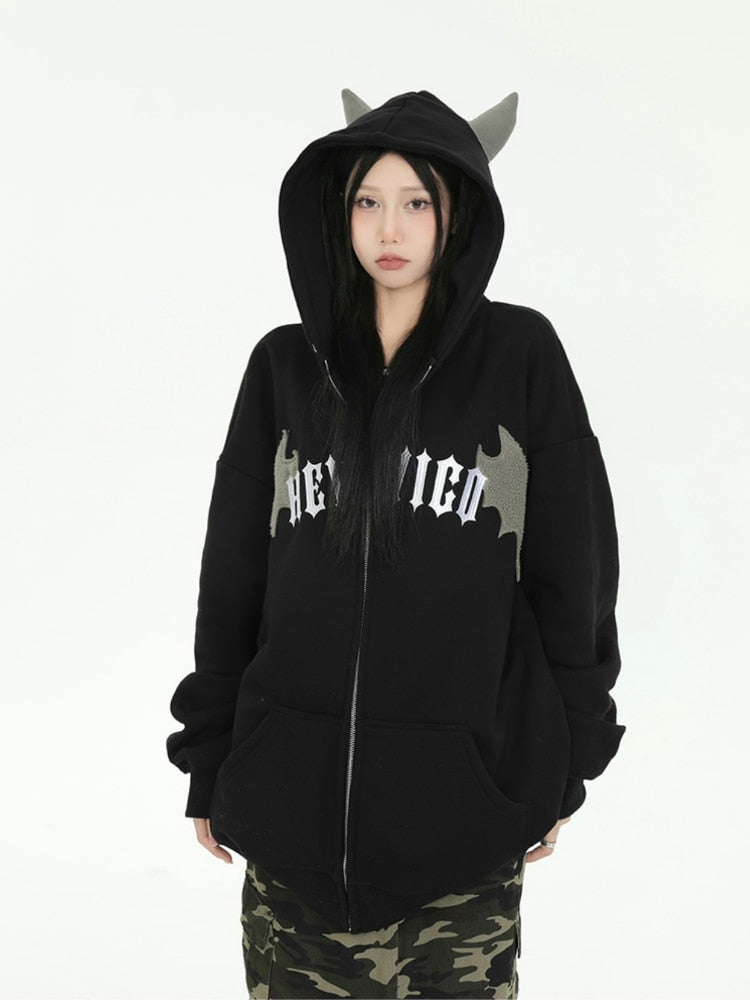 Hoodie Zipper  Hooded  High Street E-girl Oversized Sweatshirt Punk Kpop