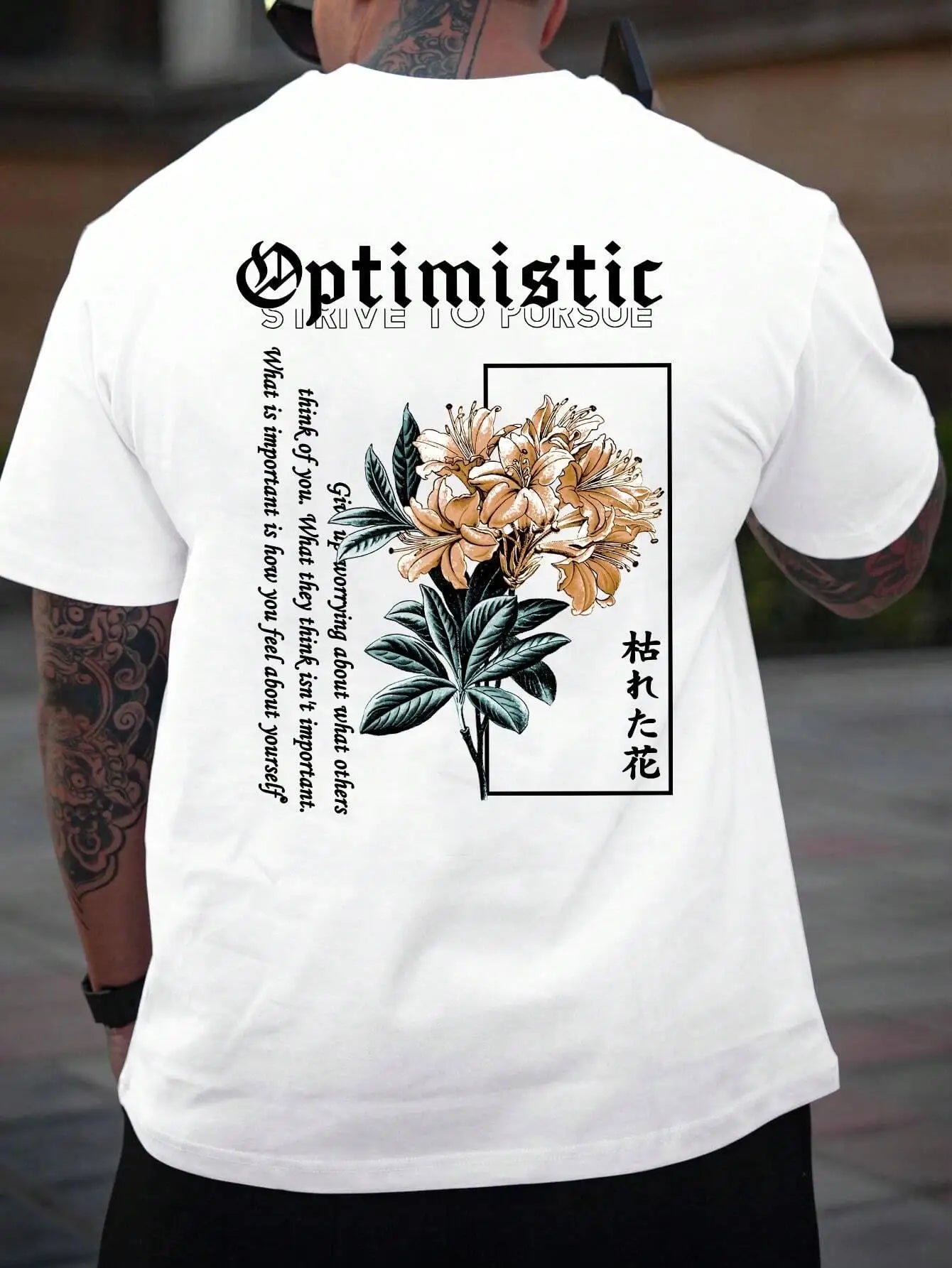 Optimistic Strive To Porsue Harajuku Flower Printing Tshirt Oversized