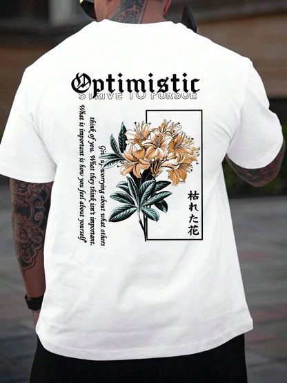 Optimistic Strive To Porsue Harajuku Flower Printing Tshirt Oversized
