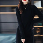 Maxi Knit Women's Evening Robe Dress Black Turtleneck Long Crochet