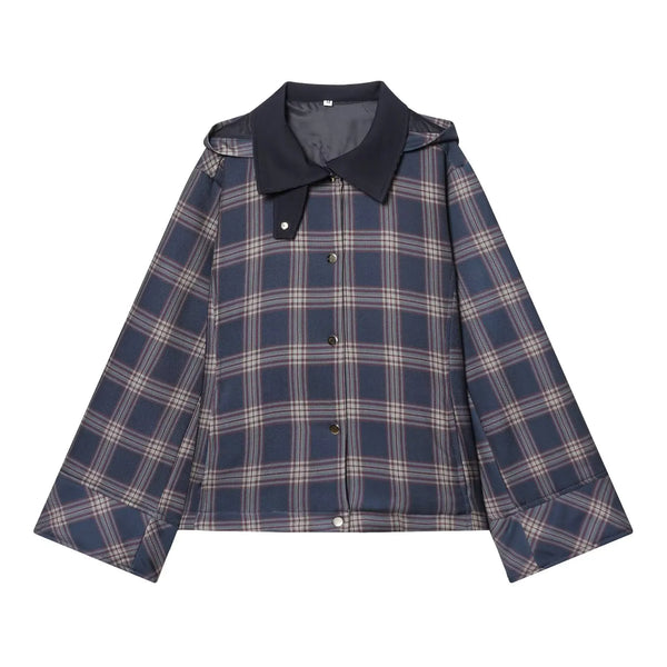 Winter Plaid Hooded Jacket Retro Long Sleeve Jacket Coat Outerwear