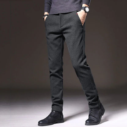 Autumn Winter Men's Straight Leg Long Daily Pants Thicken Casual