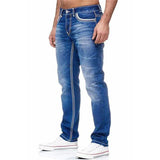 Taschen Stretch Denim Gerade Hose Frühling Freizeithose Tägliche Streetwear (M)