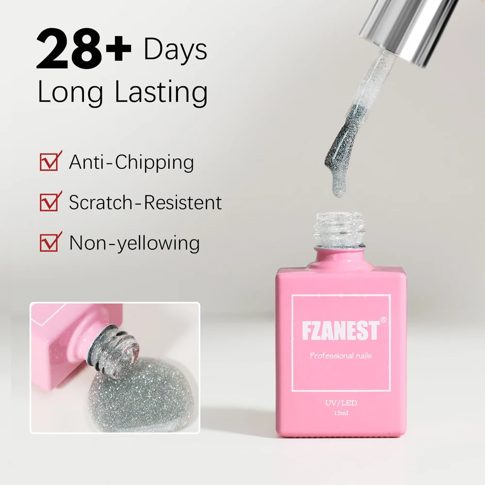 Flash Diamond Disco Gel Shimmer Silver Mix Glitter Top Coat