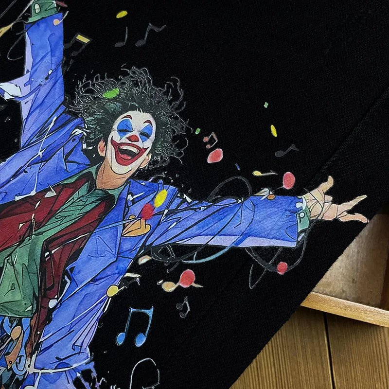 2024 Autumn Clown Print Black Jeans for Men Slim Fit Street Style