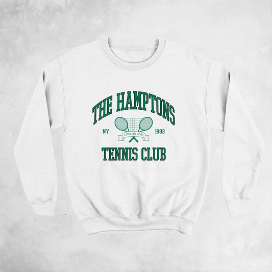 Hamptons Tennis Club Vintage Sweatshirt Loose Warm Pullover