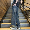Mens Retro Denim Wide Leg Jeans Loose Straight Fit Streetwear Pants