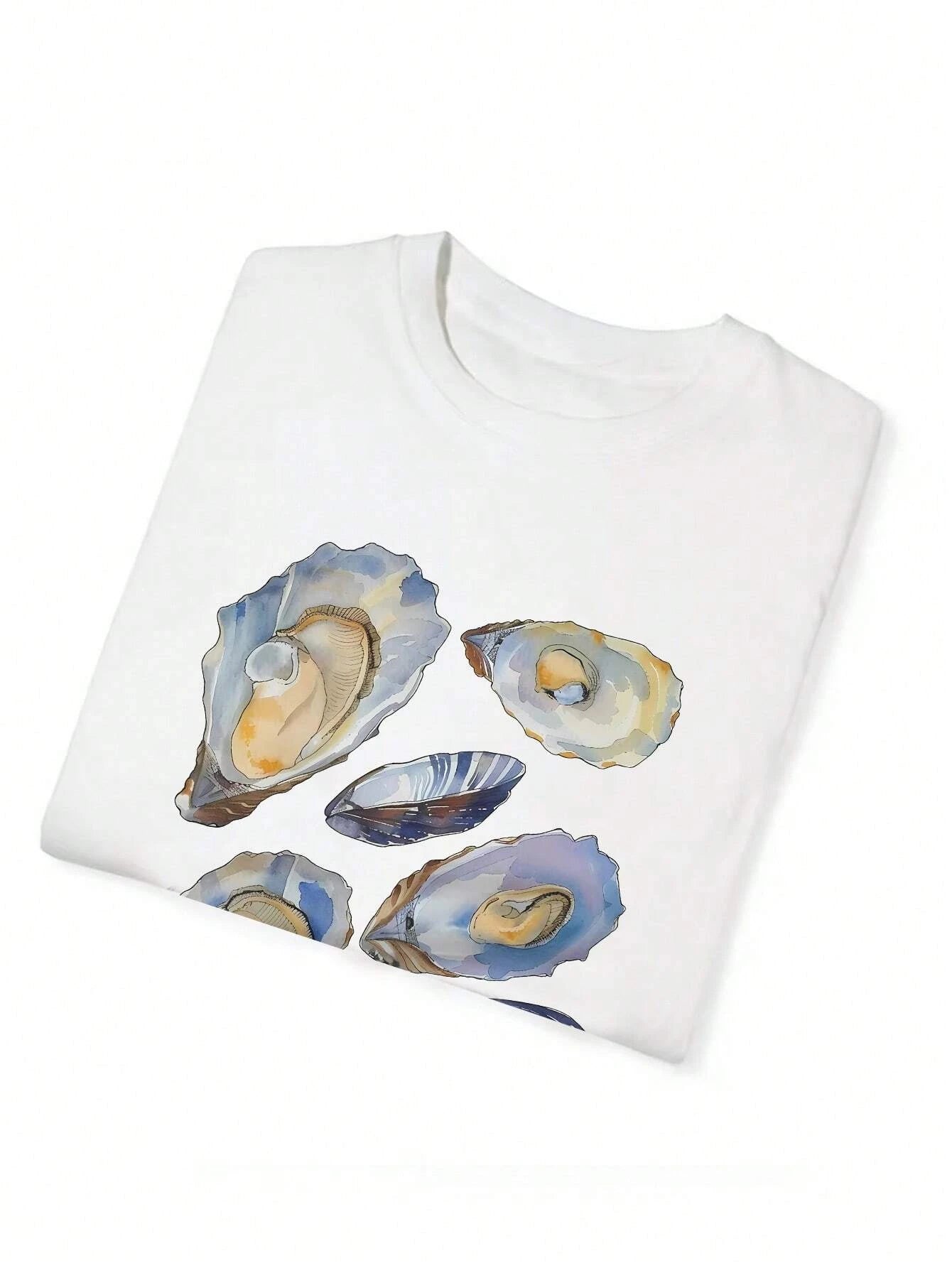 Beautiful Seashell Pattern Print Tee Clothes Casual Regular Womens