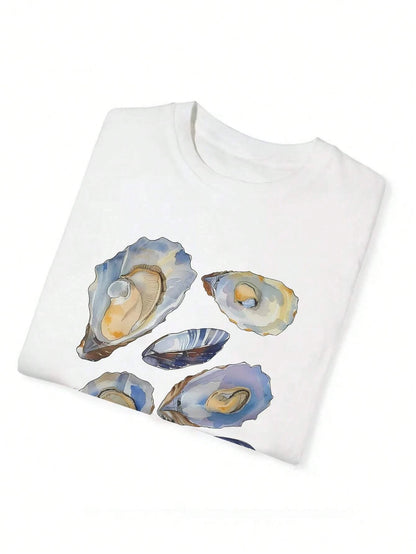 Beautiful Seashell Pattern Print Tee Clothes Casual Regular Womens