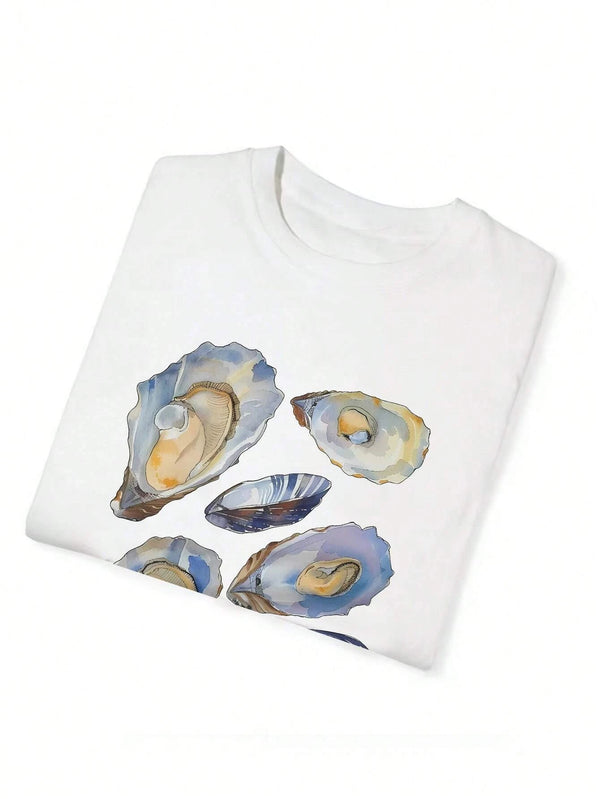 Beautiful Seashell Pattern Print Tee Clothes Casual Regular Womens