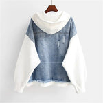 Gefälschte zweiteilige Denim-Hoodies-Mantel-Frauen-Frühlings-Herbst-Trend-Cardigan-Hoodie