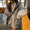 Oversized Brown Zip Up Hoodie Women Lattice Stitching Fall Jacket