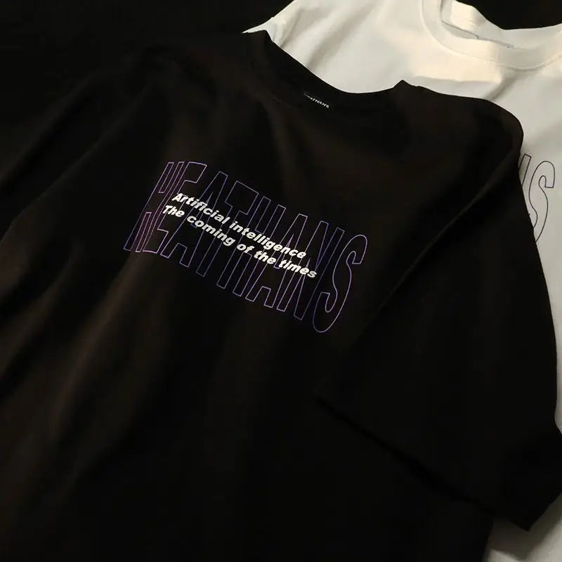 AI Slogan T-Shirt Men Futuristic Graphic Tech Streetwear