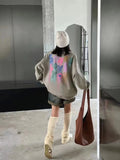 Autumn Winter Doodle Letter Embroidery O-Neck Cotton Casual Hooded Sweatshirt