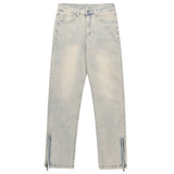 Jeans Men Distressed Half Zip Skinny  Pants Casual Wide