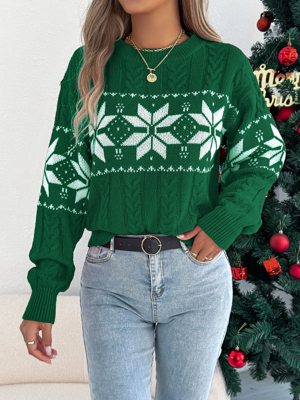 Womens Snowflake Christmas Sweater Contrast Color Knit Pullover Winter