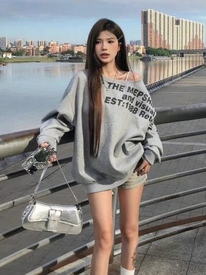 Women’s Y2K Oversized Graphic Long Sleeve T-Shirt – Sexy Streetwear Fall Winter Top