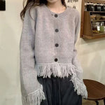 Elegant Tassel Knit Cardigan Women's Retro Loose Sweater