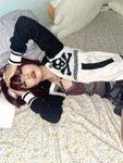 Women Skeleton Print Pullover Zipper Gothic Style Grunge Y2k Aesthetics Clothes