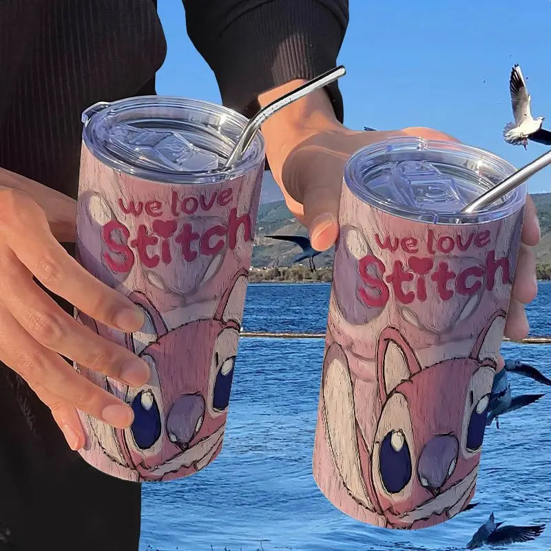 Disney Cartoon Anime Stitch 420ml Water Cup Angel Vacuum Cup