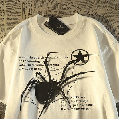 Y2K Streetwear Spider Graphic Acubi Harajuku Short Sleeve T-Shirts Grunge