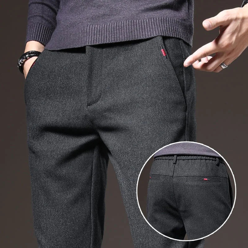 Autumn Winter Men's Straight Leg Long Daily Pants Thicken Casual