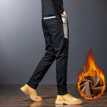 Mens Fleece Lined Thermal Pants Winter Warm Straight Fit Trousers