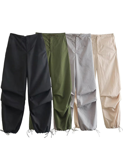 Willshela Damen-Cargohose mit Fallschirm-Motiv, zum Joggen, hohe elastische Taille