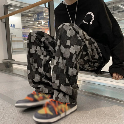 Men's Pants Plaid Scratch Jeans Streetwear