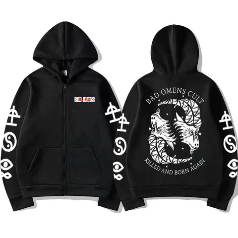 Bad Omens Rockband Reißverschluss Hoodie | Vintage Punk Gothic Reißverschluss