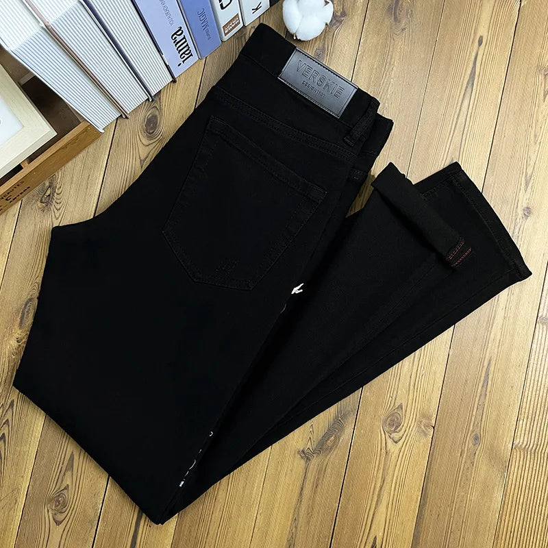 2024 Autumn Clown Print Black Jeans for Men Slim Fit Street Style