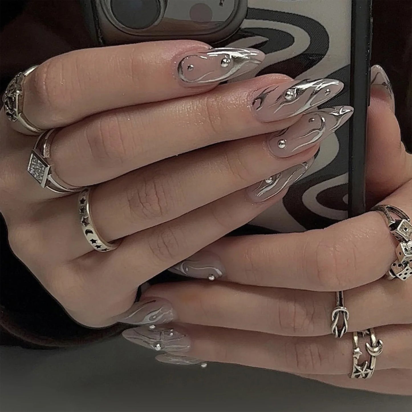 Cute Black Star with headphone 3D Press on Nails