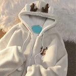 Japanese Oversize Christmas Elk Lamb Fleece Cotton Winter Hoodie Streetwear Kawaii Y2k Clothes